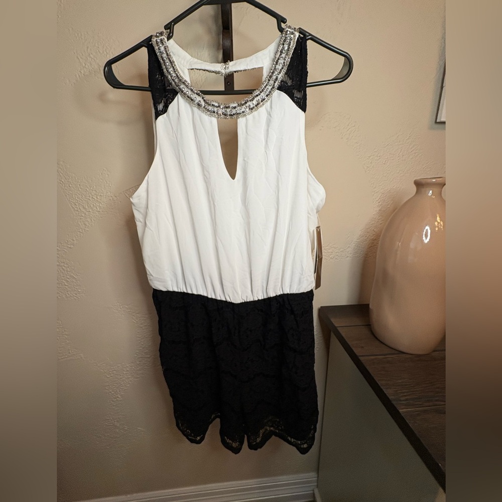 Sequin Hearts Black and White Romper